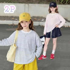 1+1 여아 긴팔티 여름 스트라이프 루즈핏 통기성 캐주얼 주니어 데일리 상의