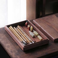 붓케이스 목함 고급나무 보관 서예도구 동양화 붓글씨, 1개, 호두나무 4칸 문양 접시