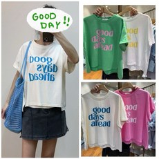 正韓 雙面精棉 good days剪接上衣, 1個, 綠