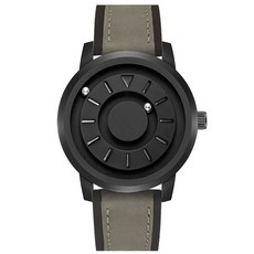 맹인 시계 점자 시각장애인 마드네틱 C타입 볼 손목시계 -블랙 시계, 1, H. 검은색 다이얼과 매칭되는 색상의 가죽 스트랩