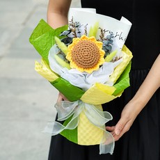 針織花束成品小熊向日葵玫瑰毛線花手工鉤織情人節禮物, 單朵向日葵:如圖所示