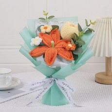 成品手工編織針織毛線花束情人節送朋友閨蜜過生日伴手禮禮物, XZHHS-02橙黃色鬱金香小百合成品花束:如圖所示