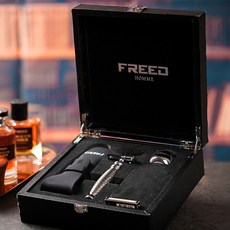 FREED 尊爵四件組雙刃刮鬍刀禮盒 - F滿版鍍鎳浮雕, 1套, 不需要刻字