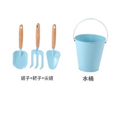 兒童趕海玩沙套組, 藍色鏟子三件套 鐵桶, 500g, 1套