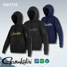 GAMAKATSU GM-3755 連帽衛衣，透氣舒適釣魚服裝，防曬防風連帽上衣，桃園東區釣具推薦, 黑金,L