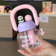 兒童吸管水杯 卡通大肚杯 帶提把 塑膠水壺, 紫色 800ML, 1個