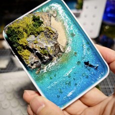 半島鐵盒DIY微縮海洋景觀模型套裝，手工海景材料包，微觀造景擺件，打造您的口袋海洋世界, 寶藏--帶細沙【含鯨魚】-全套材料包+詳, 1個