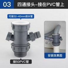 Submarine 廚房排水管三通, 1個, 四通+洗碗機+密封 接頭,插50mm管子