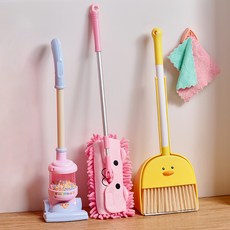 兒童小黃鴨清潔玩具套裝 過家家掃把簸箕吸塵器拖把組合 寶寶益智玩具, 小黃鴨掃把＋吸塵器+兒童拖把粉色+抹布, 1個