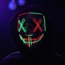 萬聖節面具LED發光v字仇殺隊派對蹦迪恐怖塗鴉鬼臉男舞會道具頭套, 紅色+綠色, 1個