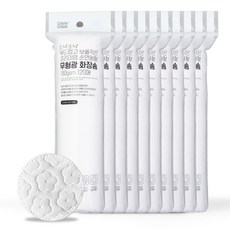 소낙소낙 부드럽고 보풀적은 프리미엄 순면원형 무형광 화장솜 180gsm, 10개, 120매입