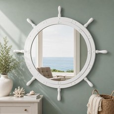 Vercraft Nautical Ship Wheel Mirror Wall Mounted Large Nautical Mirror Decorative Ship Wheel Wall