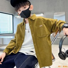 兒童燈芯絨襯衫2024春秋新款，帥氣男童長袖襯衫小童襯衣外套