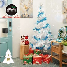 MODACore 摩達客 7尺(210cm)白色聖誕樹，附冰雪銀藍裝飾配件