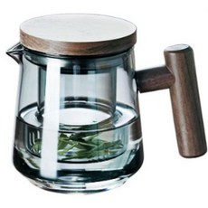 마마픽스 우드 핸들 차주전자 내열유리 티포트, 우드핸들티포트500ml-블루그레이, 1개