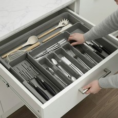 쏙리빙 길이조절 칼꽂이 수저정리함 서랍 정리대 트레이, 1개, 그레이