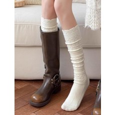 니트 롱삭스 레이스 포인트 여성용 겨울 패션 양말, 12. 1켤레 미들 브라운, 프리사이즈