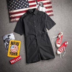 반바지 점프수트 여름 남자 캐주얼 작업복 남성 루즈핏 반팔 허리 벨트 점프슈트