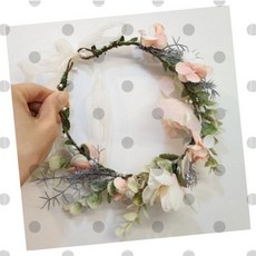 웨딩 화관 신부 머리띠 핑크 화이트 꽃 포토 촬영 소품 샤워 파티 액세서리, 상세페이지 참조