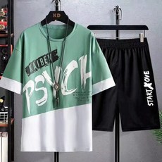 夏季短袖套裝男【M-5XL】休閒五分袖潮流百搭運動套裝學生跑步服