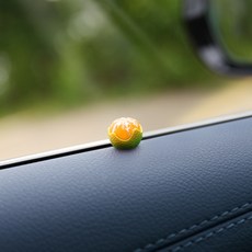 桔子造型車載擺件 仿真橘子 迷你車內裝飾品 後視鏡可愛內飾品, 1個, 半剝 綠色 BJ028/C:送無痕膠