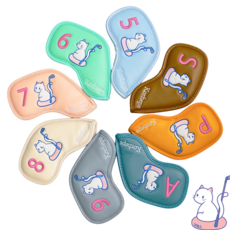 코헵스 골프 고양이 캐릭터 아이언커버 클럽 헤드 8개 1세트, 멀티(무지개), 1개