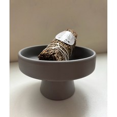 水晶消磁碗 白鼠尾草容器 陶瓷薰香淨化盤 高腳線香盤 水晶座碎石, 啞光灰（平台款）, 啞光灰