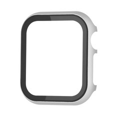 루아러블 애플워치 호환 스틸 베젤 액정보호 강화유리 풀커버 케이스, 실버