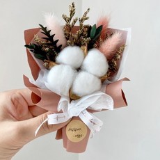 [로기블룸] 목화 한송이 프리저브드 핸드메이드 미니꽃다발 봉안당 납골당 성묘꽃 선물포장장식 촬영소품, 누드핑크