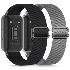 스마트워치 밴드 시계 스트랩 삼성 갤럭시 핏 3 여성용 2팩 신축성 나일론 3밴드 SM-R390용 조절 소프트 스포츠 손목밴드