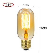 에디슨 전구 E27 40W 60W 80W 220V C35 ST64 T45 BT53 A60 G80 G95 G125 필라멘트 백열등 앰플 빈티지 램프 장식, [04] T45 220V, [00] 그렇습니다, [00] 60W, 1개