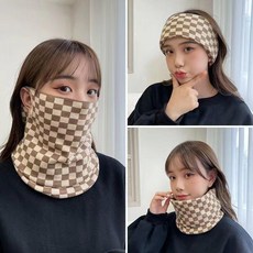 多功能針織保暖圍脖口罩，可作帽子、頭帶使用, 1個, 多功能麵罩-棊盤格卡其, N/A