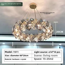 가벼운 고급 크리스탈 램프 2025 새 모델 거실 식당 대기 원형 LED 펜던트 조명