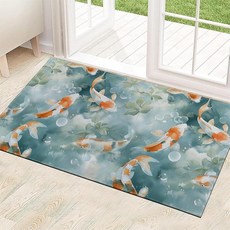 Ainori 추상 대리석 실내 도어 매트 74.9 x 43.2cm(29.5 x 17인치) 미끄럼 방지 뒷면 퍼플 골드 플루이드 아트 바닥 매트 부직포 입구 러그 웰컴 러그, Koi Fish