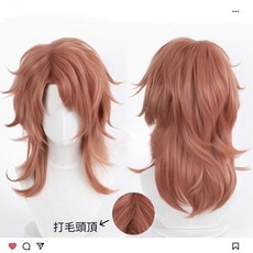 鬼滅之刃 錆兔 造型假髮 層次反翹玫瑰網 啞光高溫絲, 1個, 打毛頂