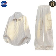NASA 男士大尺碼 Polo 衫套裝 秋季新款 休閒潮流長袖長褲兩件式
