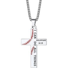 Bestyle 야구 목걸이 남성용 베스타일 스포츠 볼 크로스 축구 농구 내가 할 수 있는 모든 것을 말 성경 구절이 새겨져 있으며 그를 위한 훌륭한 영감 선물 Q1603846, 02. stainless steel-baseball c, 02. stainless steel-baseball c