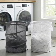 티모아리스 접이식 매쉬 빨래바구니 대용량 2개 세트, 화이트+그레이