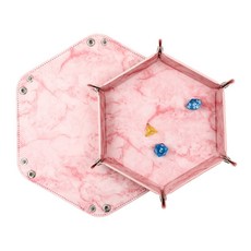 보스케 육각 다이스 트레이 PU 가죽 주사위 굴림판 플레이트, 마블레드, 1개