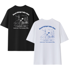 하바우 남여공용 굿띵 서울 양면 프린팅 오버핏 면 반팔 티셔츠 2P