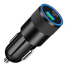 PD30W+QC3.0 메탈 차량용 충전기 알루미늄 스몰건 LED 앰버라이팅 USB+타입C 듀얼포트 시거잭 고속충전기, 검정색, CC7