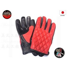 《美式工廠》日本motobluez 紅色山羊皮菱格紋手套，舒適耐用，多色可選，適用於DIY、園藝及機械維修, 1個, 紅色,XS