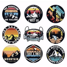 딜러스트 칵 다이아몬드 아트 터 키트 8개 홀더 세트 페인팅 DIY 공예 용품 컵 매트 하우스 보온 선물 논슬립 3 9인치, Hike