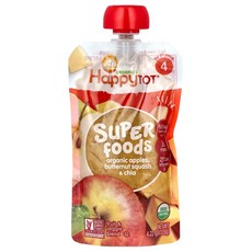 Happy Family Organics Tot 슈퍼 푸드 2년 이상용 유기농 사과 버터넛 스쿼시 치아 맛 120g(4.22oz) Organics (해피 패밀리 오가, Happy Family Organics, Tot, 슈퍼