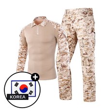 [SET] 택티컬 전술 컴뱃셔츠 긴팔+팬츠 세트 + 태극기+ 코리아 패치 - 아웃도어 군인 간부 강철부대 캠핑 카고 바지