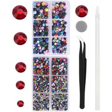 MEIBITE 6796PCS 클리어 핫픽스 라인스톤 크리스탈 스톤 유리 원단 의류 셔츠용 핀셋과 피킹 펜으로 반짝이는 평평한 뒷면 라운드 SS6 SS30 세트, Mixed Color, 1개