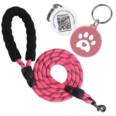 포덕트 빛반사 리드줄+태그 세트, 1세트, 핑크