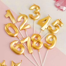 별숲 빅사이즈 파티 생일 메탈릭 숫자초, 숫자0~9, 1세트, 골드