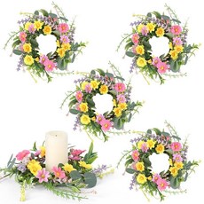 Maysing 4 Pcs Flower Candle Rings 3.15 Inch Center Spring Wreath Daisy Floral Pillar Holder Wreath, Maysing 4 Pcs Flower Candle Ri