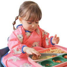 오우아스튜디오 자기주도 이유식 턱받이 식탁일체형 2way 지퍼형, 1개, 1개입, 멀티 긴팔형 더비 핑크